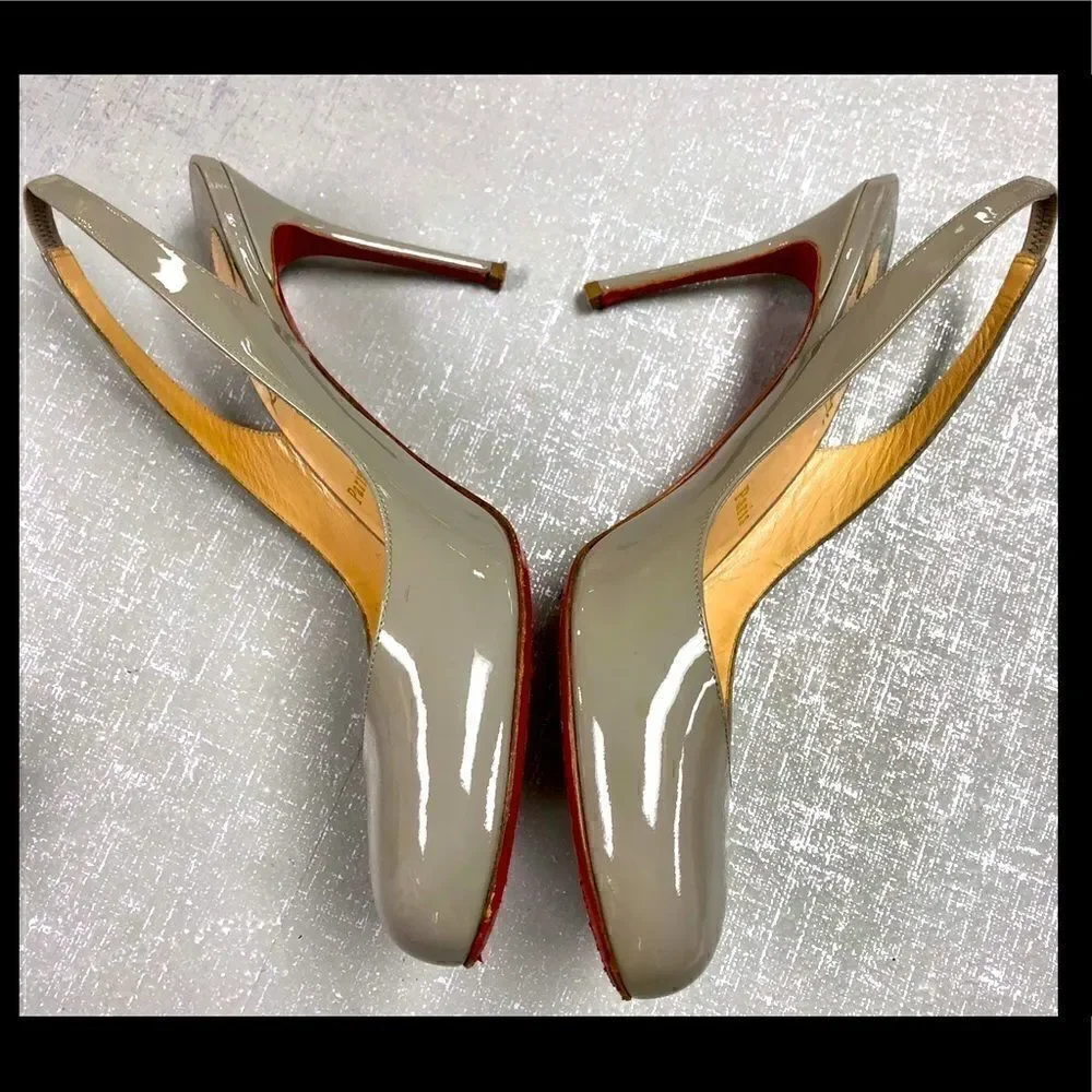 Christian Louboutin Gray Patent Sling Back Heels